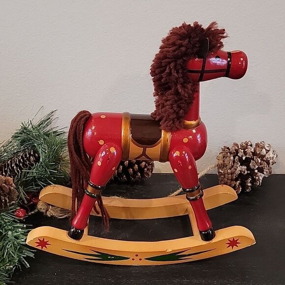 Christmas wooden rocking horse toy vintage handpainted - Picture 3 of 9